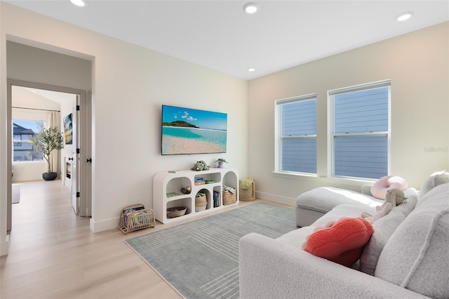 living room with light hardwood / wood-style floors