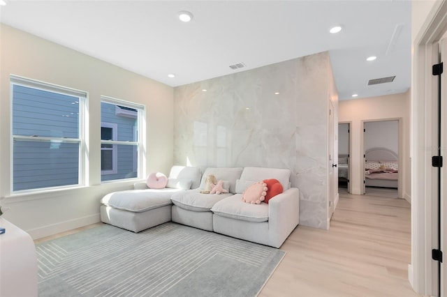 living room with light wood-type flooring