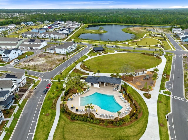 aerial view with a water view