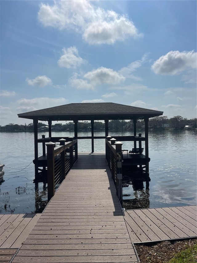 view of dock featuring a water view