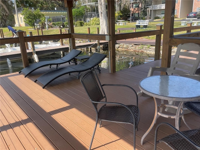 deck with a boat dock