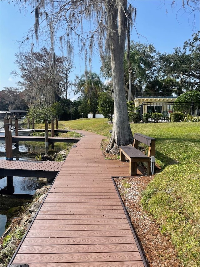 dock area featuring a yard