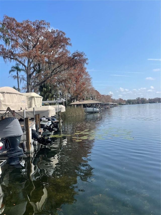 dock area featuring a water view