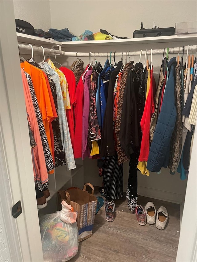 walk in closet featuring wood-type flooring