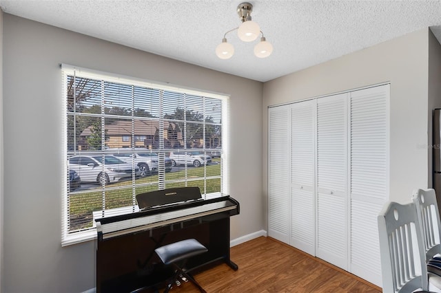 office featuring hardwood / wood-style floors and a textured ceiling