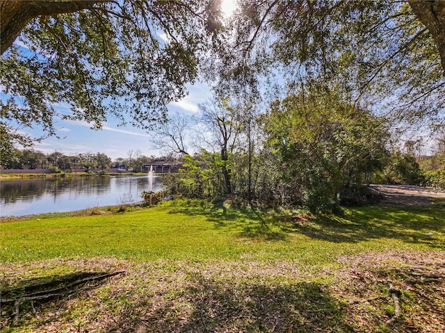 view of yard with a water view