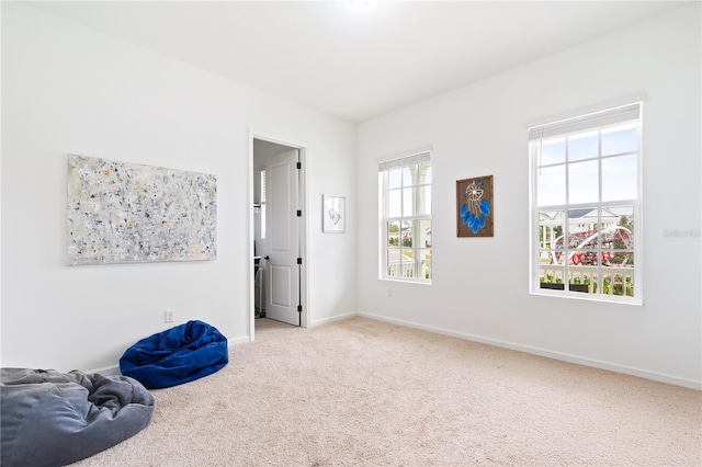 interior space featuring light colored carpet