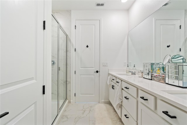 bathroom featuring vanity and walk in shower