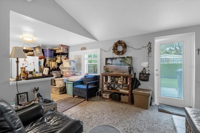 living room with vaulted ceiling