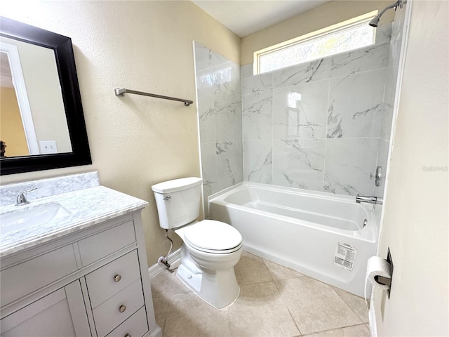 full bath with toilet, shower / bath combination, tile patterned flooring, and vanity