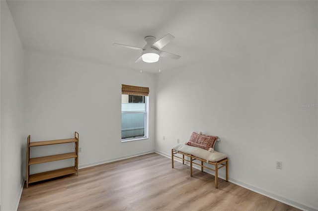 unfurnished room with ceiling fan and light hardwood / wood-style flooring