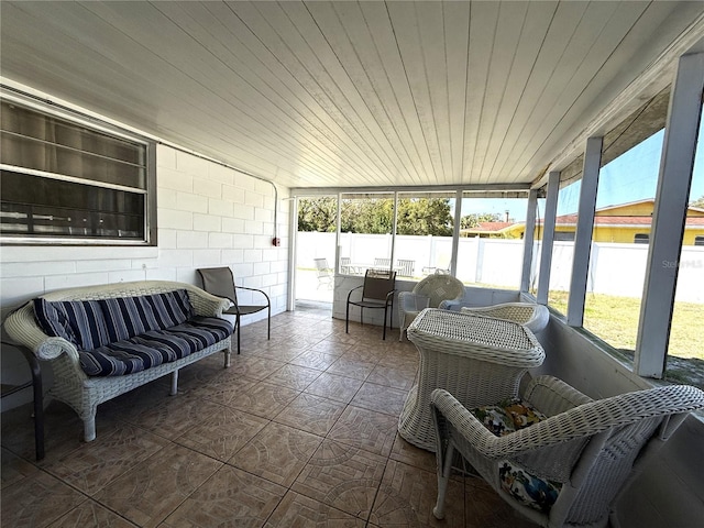 sunroom / solarium with wood ceiling