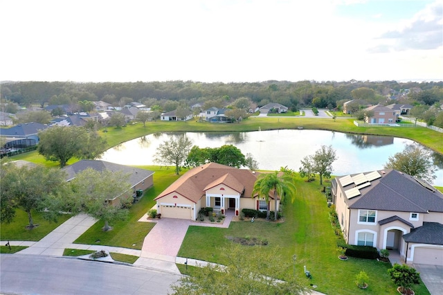 aerial view with a water view