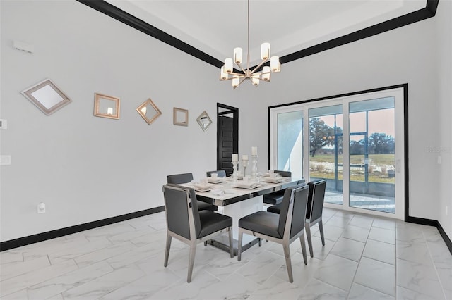 dining space featuring a notable chandelier