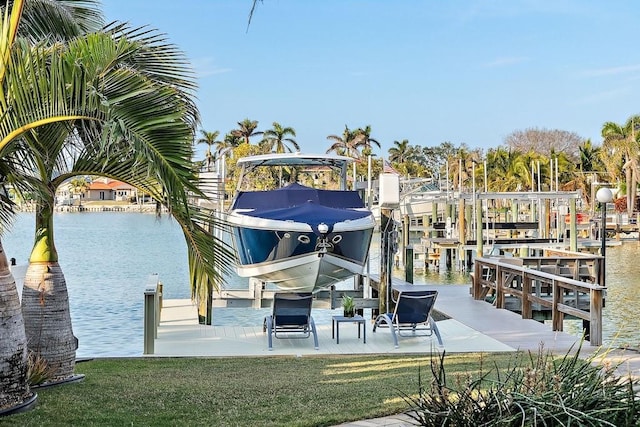 dock area with a water view