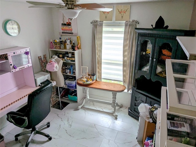 office area featuring ceiling fan