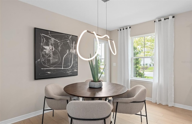 dining area featuring a healthy amount of sunlight and light wood-type flooring