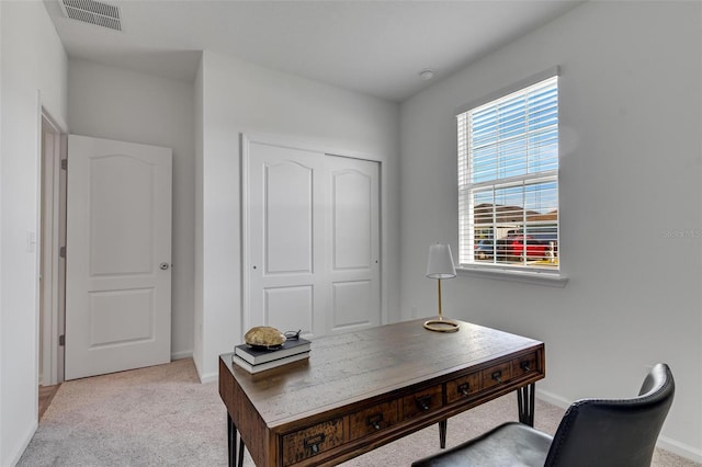 view of carpeted home office