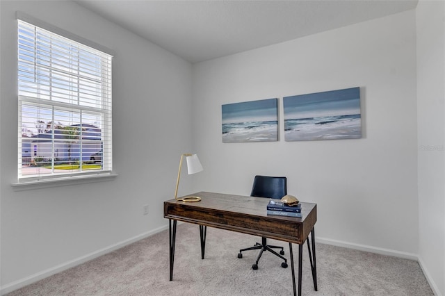 view of carpeted home office