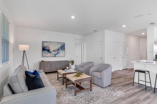 living room featuring light wood-type flooring