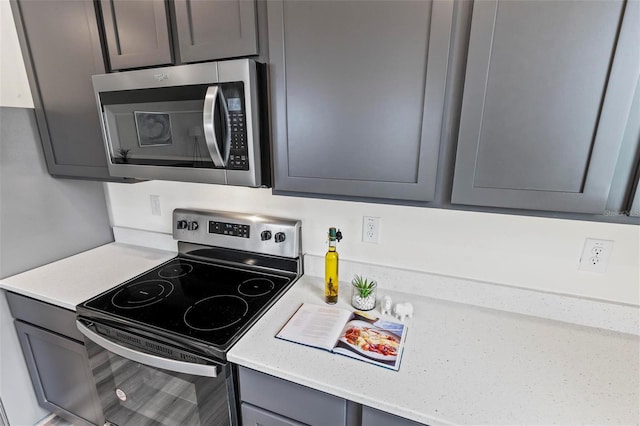 kitchen with appliances with stainless steel finishes and gray cabinetry