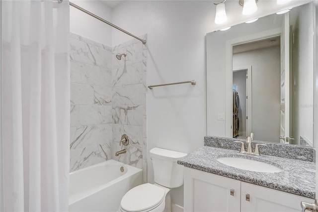 full bathroom featuring vanity, toilet, and shower / bath combo with shower curtain