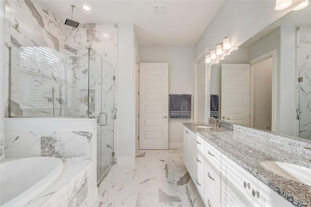 bathroom with plus walk in shower and vanity