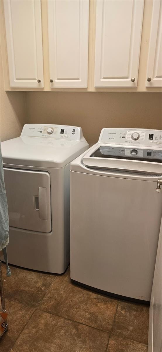 laundry room featuring cabinets and washer and dryer