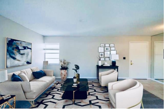 living room with light tile patterned floors