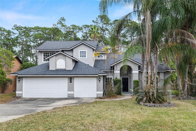 view of front of home featuring a garage and a front lawn