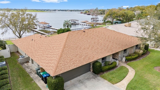 aerial view with a water view