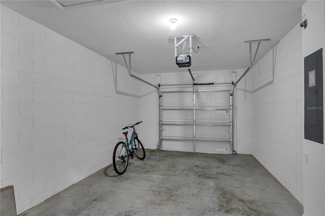 garage featuring a garage door opener and electric panel