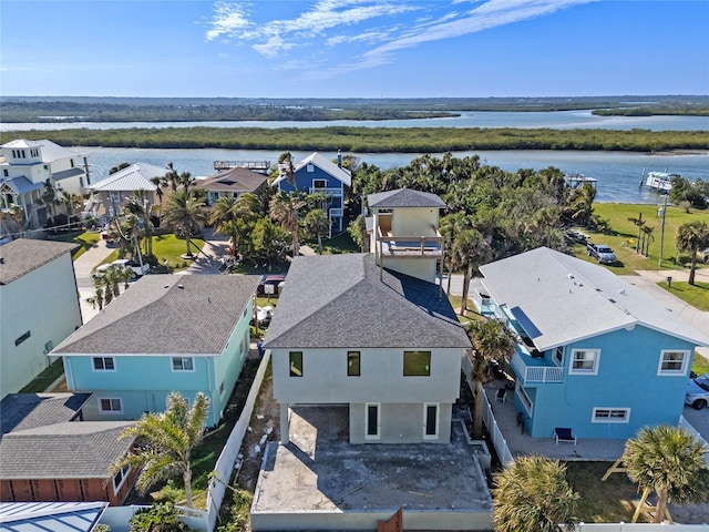 bird's eye view featuring a water view