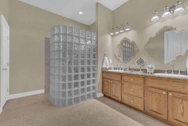 bathroom featuring vanity and tile patterned flooring