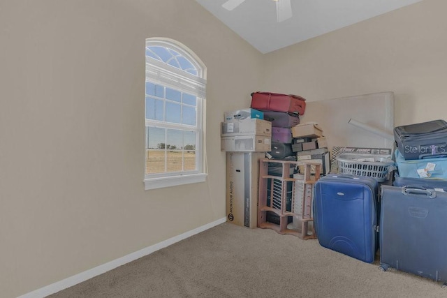 storage area featuring ceiling fan