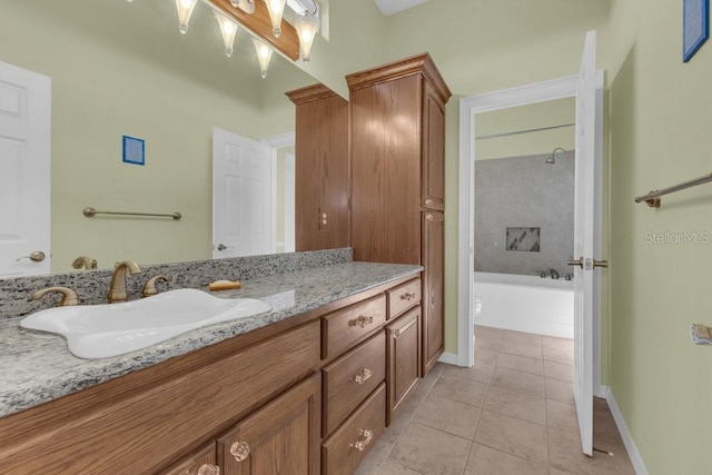 bathroom featuring vanity, tile patterned floors, and toilet