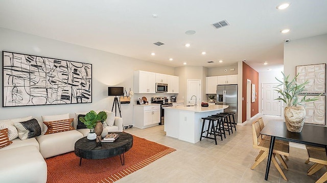 living room with sink