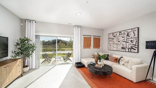 living room featuring tile patterned floors