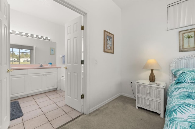 tiled bedroom with sink