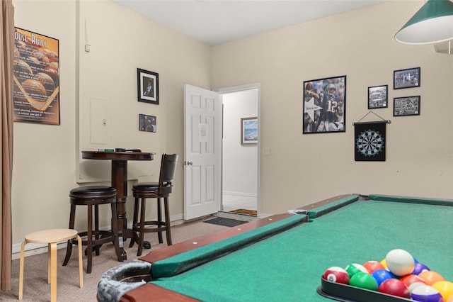 playroom with billiards and carpet