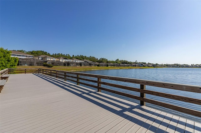 dock area with a water view