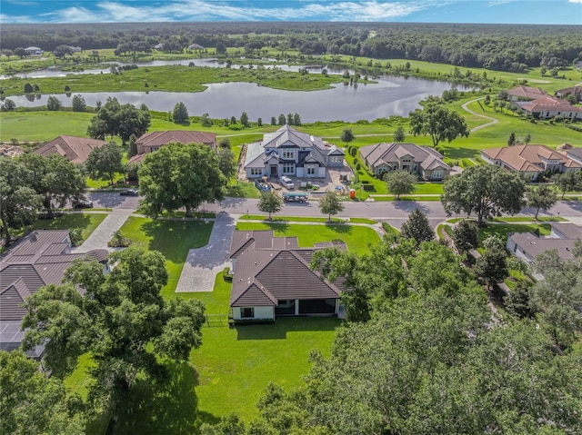 aerial view with a water view