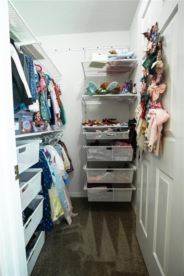 spacious closet with dark carpet