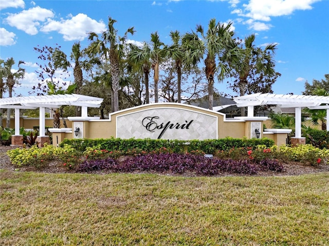 community / neighborhood sign featuring a lawn