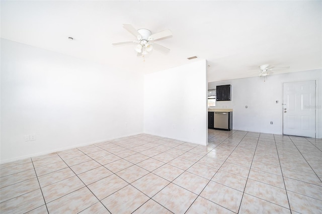 interior space with ceiling fan