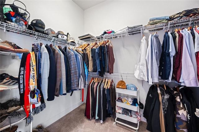 walk in closet with carpet flooring