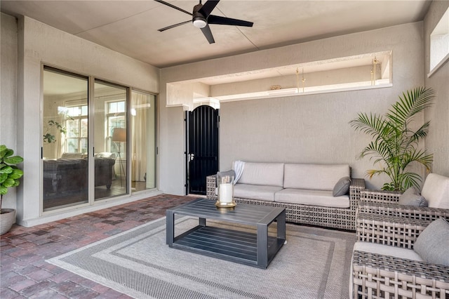 view of patio / terrace featuring ceiling fan and an outdoor hangout area