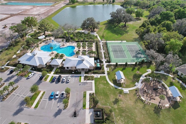 bird's eye view featuring a water view