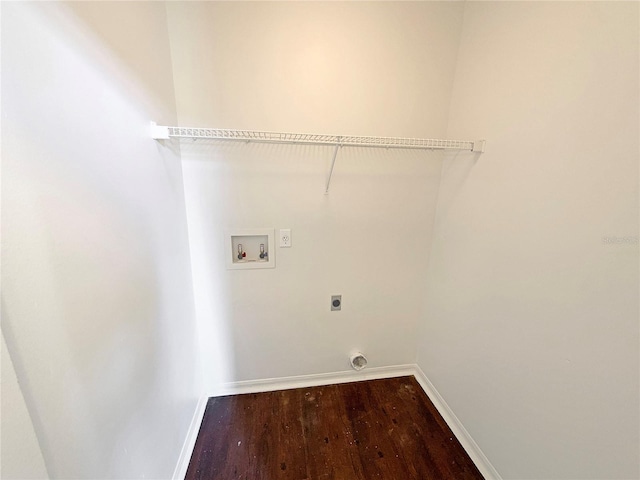 laundry area featuring hardwood / wood-style flooring, electric dryer hookup, and washer hookup