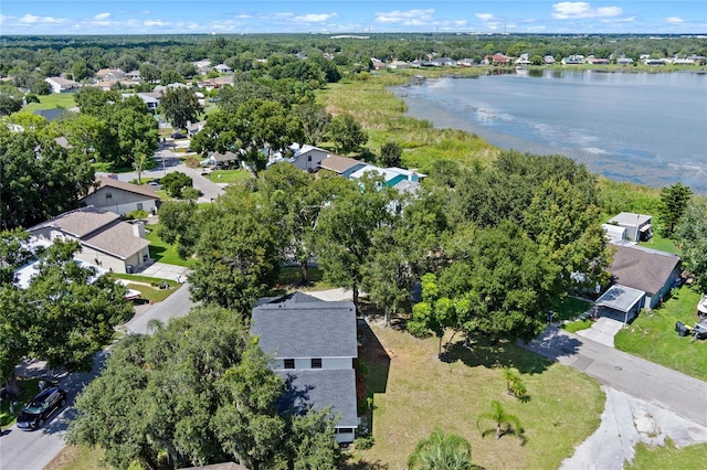 aerial view with a water view and a residential view